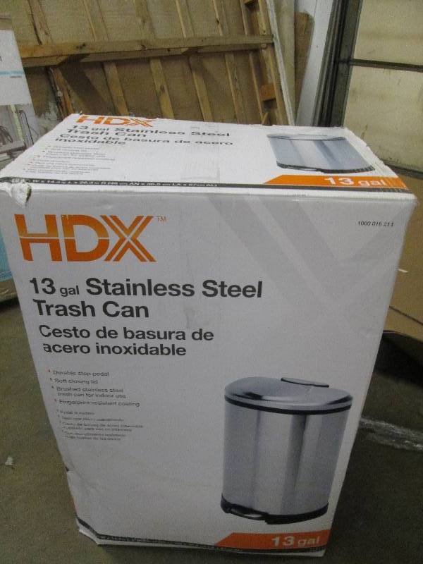 lot 115 image: HDX 13 gallon stainless steel trash...