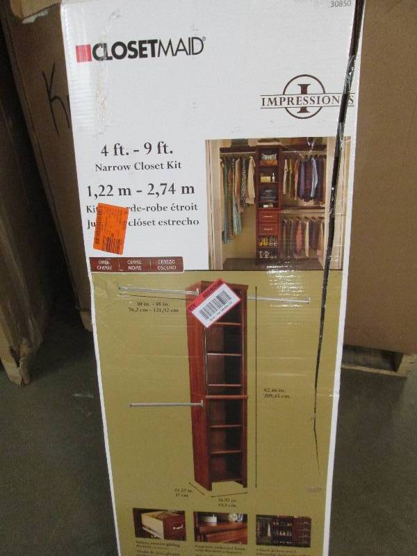 lot 131 image: Closetmaid 4ft-9ft narrow closet ki...