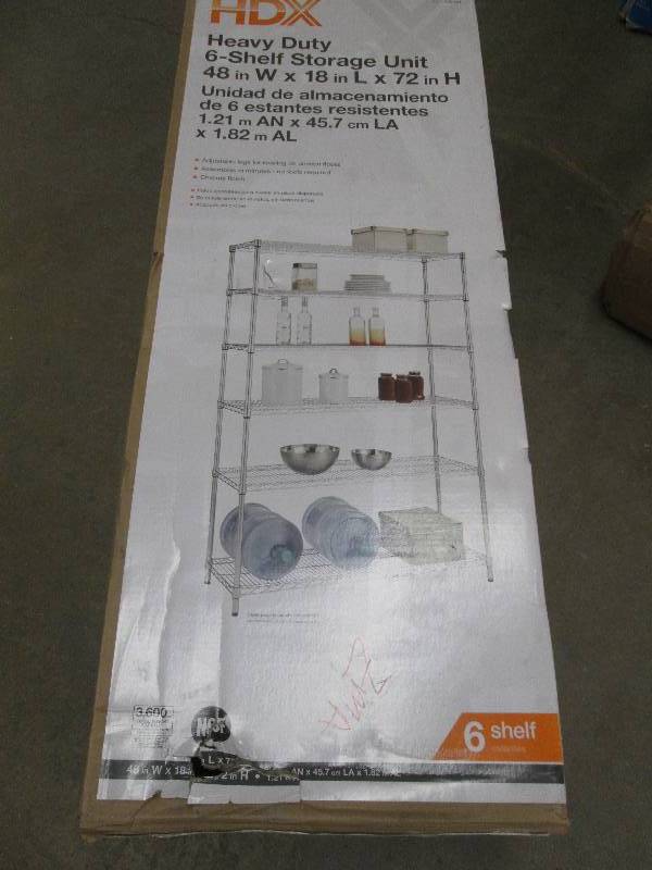 lot 136 image: HDX heavy duty 6-shelf storage unit...