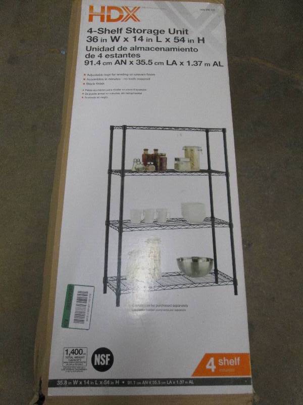 lot 138 image: HDX 4-shelf storage unit 36 W X 14...