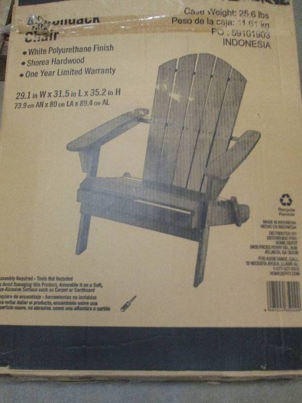 lot 150 image: Adirondack chair white 29.1 W X 31...