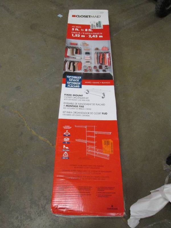 lot 189 image: closetmaid 5ft to 8ft fixed mount c...