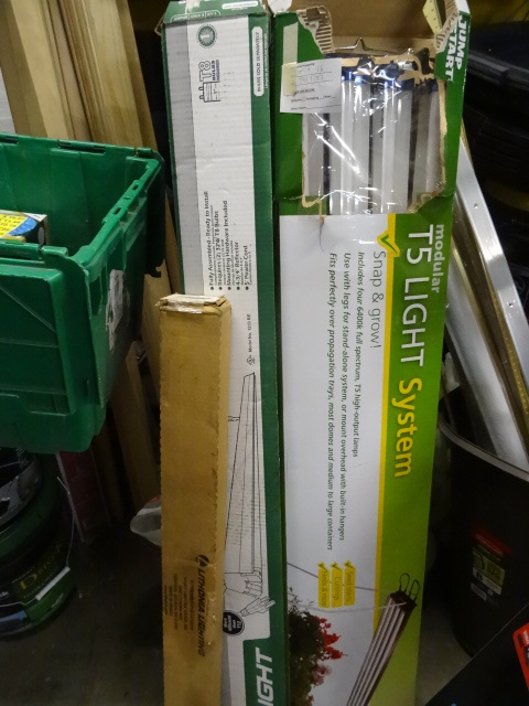lot 157 image: NEW LOT incl. 4 ft T5 Grow Light, 4 ft Shop Light, Lithonia 36 in Strip Light, Ironing Board