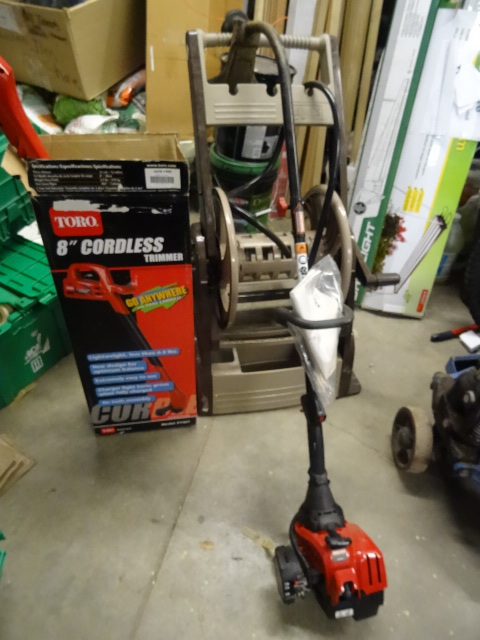 lot 4 image: LOT Outdoor Items. New Ames Hose Reel, Used Toro Electric Weed Eater and Used Crafstman Gas Weed Eater