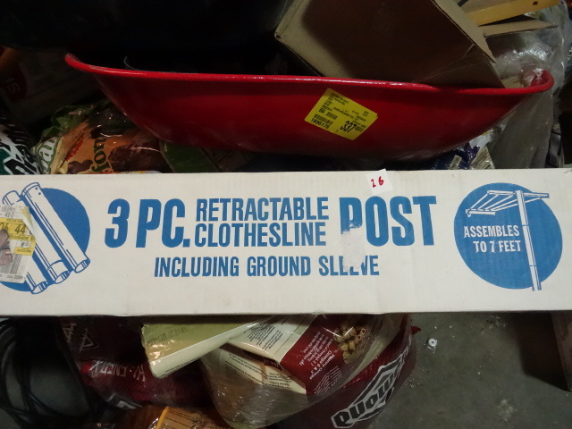 lot 26 image: NEW 3 PC Retractable Clothes Line Post 7 ft includes Ground Sleeve