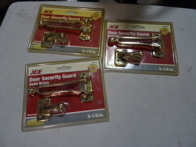 lot 48 image: NEW Qty 3 Solid Brass Door Security Guard Latch 5-18 in