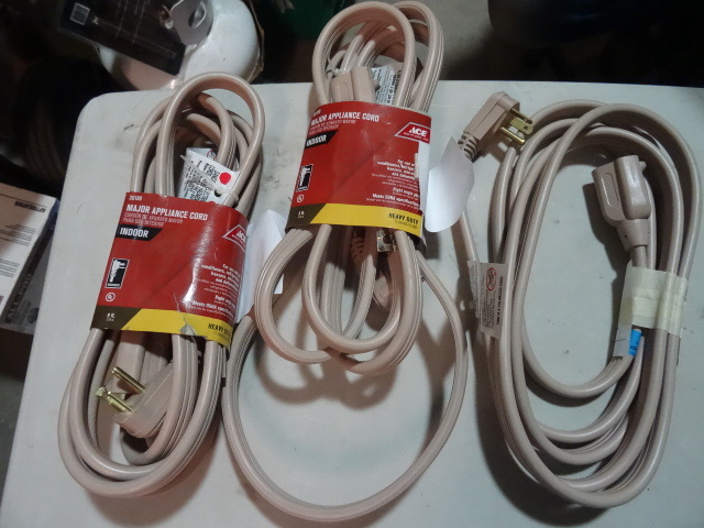lot 114 image: NEW Qty 3 Major Appliance Power Extension Cords 12 GA 20 AMP Plug