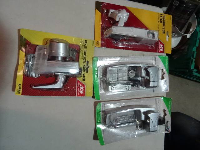 lot 117 image: NEW LOT incl. Qty 2 Keyed Pushbutton Door Latch, Pushbutton Latch, and Keyed Universal Knob Latch