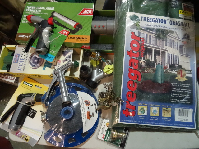 lot 120 image: NEW Garden LOT incl Sprinklers, Tree Watering Bag, Hose Sprayer Handles, Mole and Gopher Repeller and MORE
