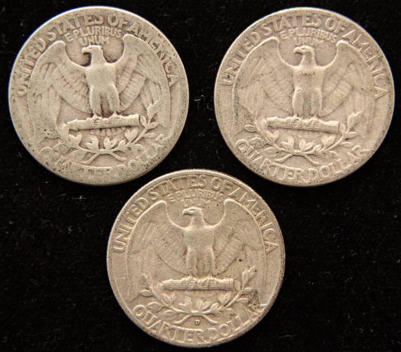 GROUP OF 3 WASHINGTON SILVER QUARTERS 1944, 1946, 1952D