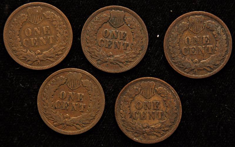GROUP OF 5 INDIAN HEAD CENTS G-VG