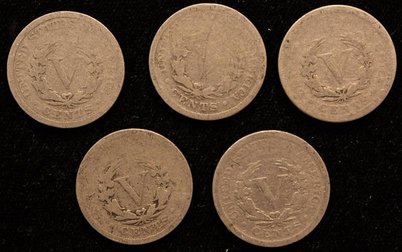 GROUP OF 5 LIBERTY V NICKELS 1900, 01, 02, 03 & 04