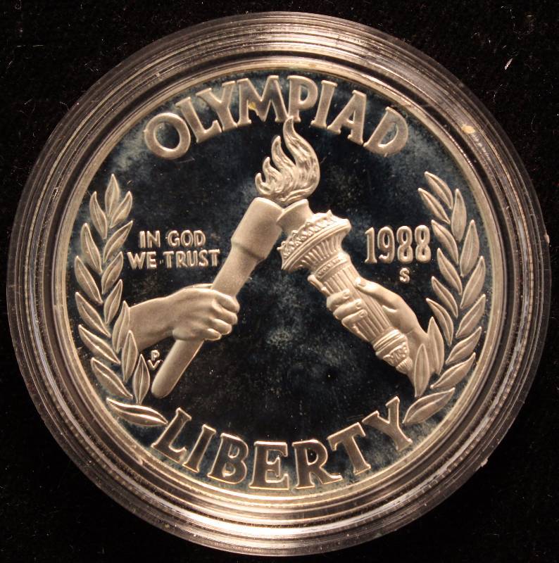 1988-S US OLYMPIAD PROOF SILVER DOLLAR IN AIRTITE (26.73 GRAM-90% SILVER)
