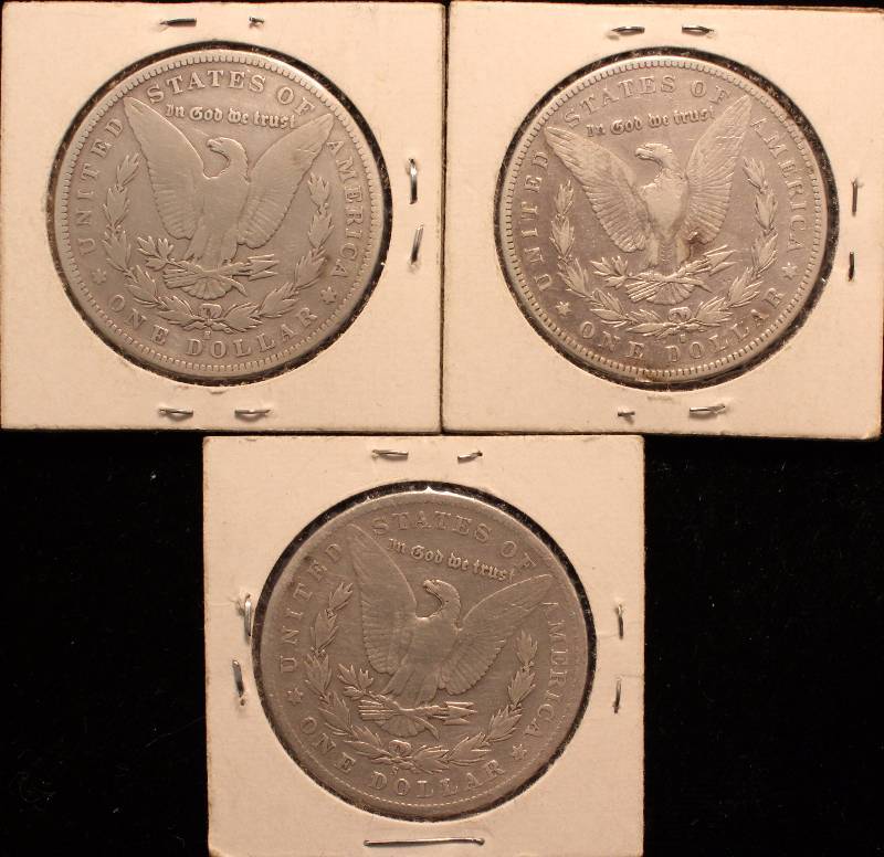 GROUP OF 3 MORGAN SILVER DOLLARS 1892S, 1894S & 1902S