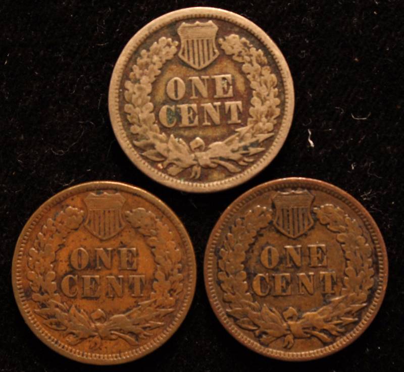 GROUP OF 3 INDIAN HEAD CENTS 1863, 1898 & 1899 VG-F