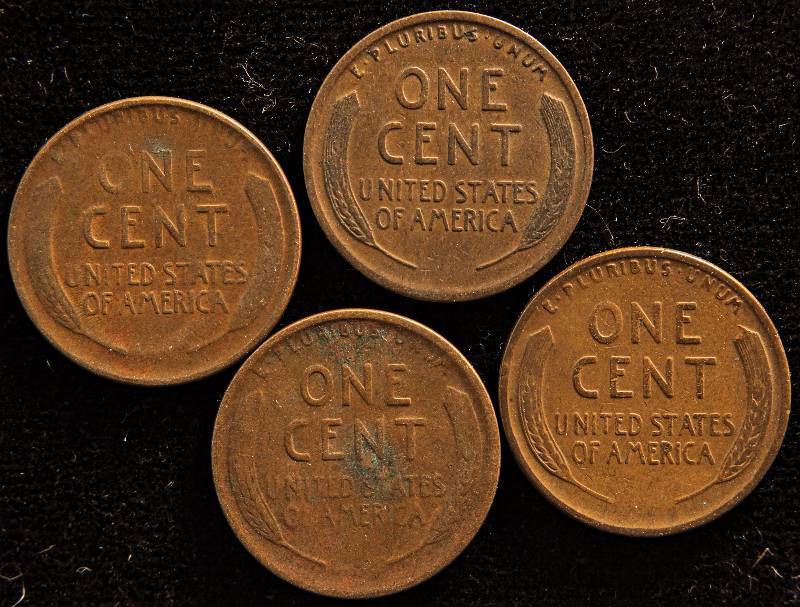 GROUP OF 4 WHEAT CENTS 1916, 1919D, 1920S & 1926D F-XF