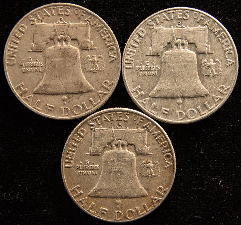 GROUP OF 3 FRANKLIN SILVER HALF DOLLARS 1960D, 61D & 62D