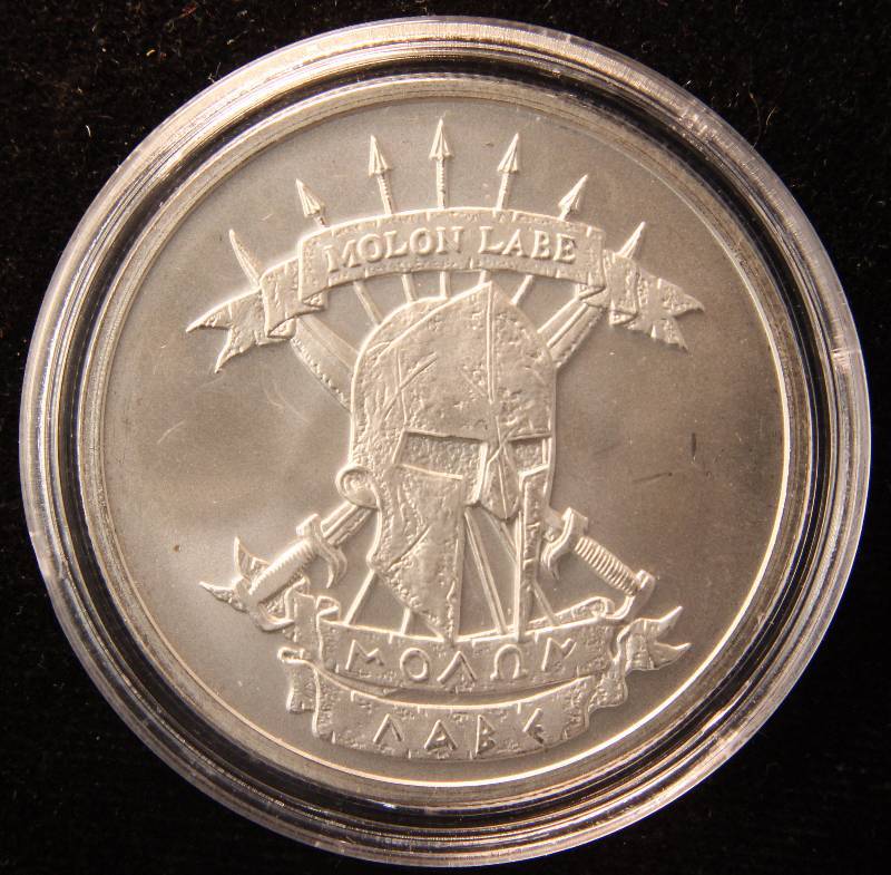 1 TROY OZ. .999 FINE SILVER COME AND TAKE IT MOLON LABE IN AIRTITE CAPSULE