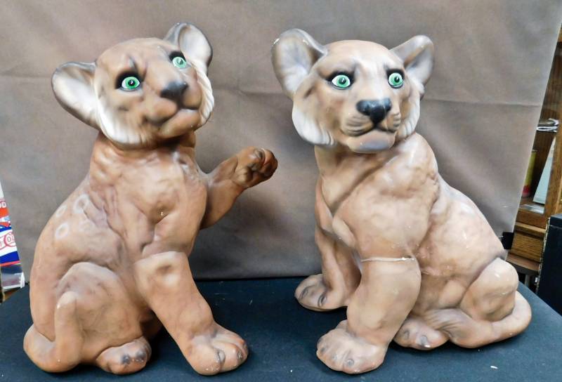 ceramic lion cubs air brush painted