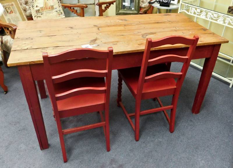 vintage farm table 2 chairs