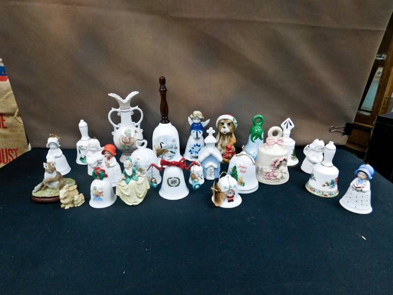 large lot of ceramic and china bells