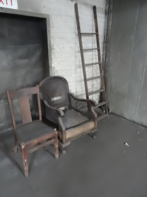 lot 10 image: Antique ladder and chair. Both need...