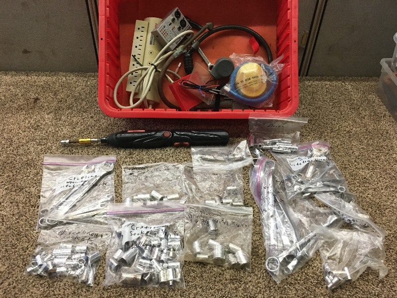 lot 37 image: Tote Of Assorted Electrical Suppli...