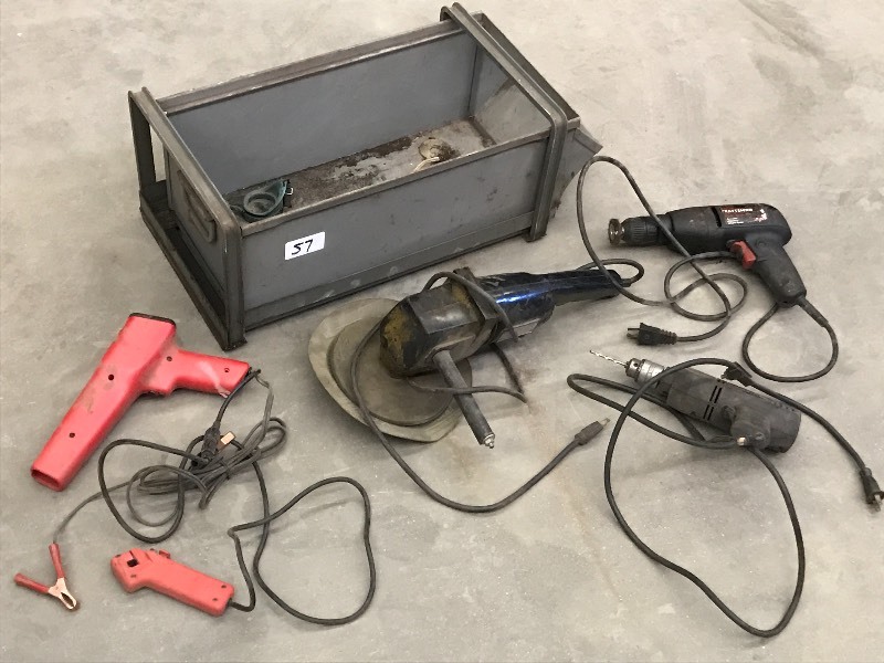 lot 57 image: Steel Bin With Assorted Power Tools...