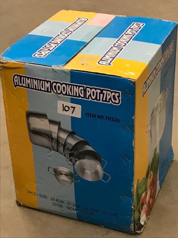 lot 107 image: Unused 7-Piece Aluminum Cooking Set...