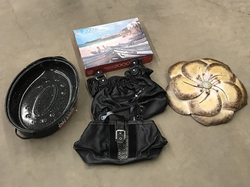 lot 108 image: Lot Of (2) Purses, Wall Dcor, Pu...