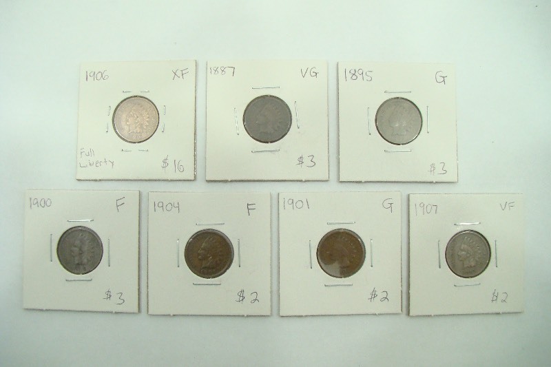 7 Various 1800s and 1900s Indian Head Pennies