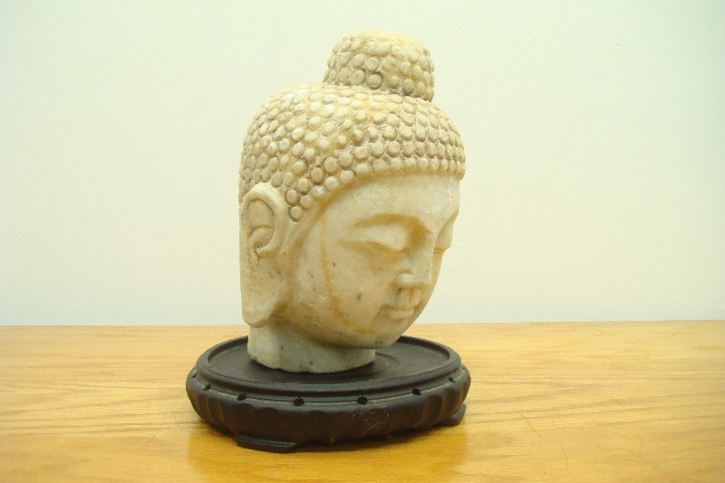 10.5 HEAVY Stone Buddha Bust on Stand