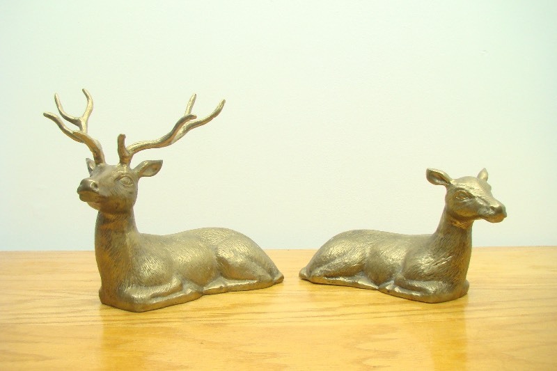 2 Medium Sized Brass Buck Stag and Doe Figures