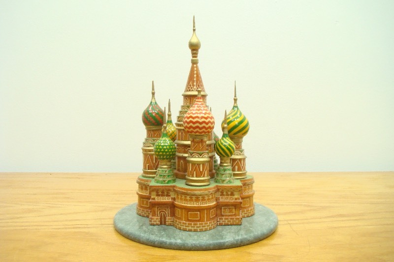 Wood Replica of St. Basils Cathedral Moscow on Marble Base