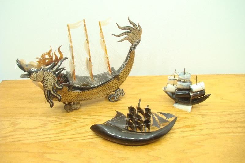 3 Carved Buffalo Horn Boats