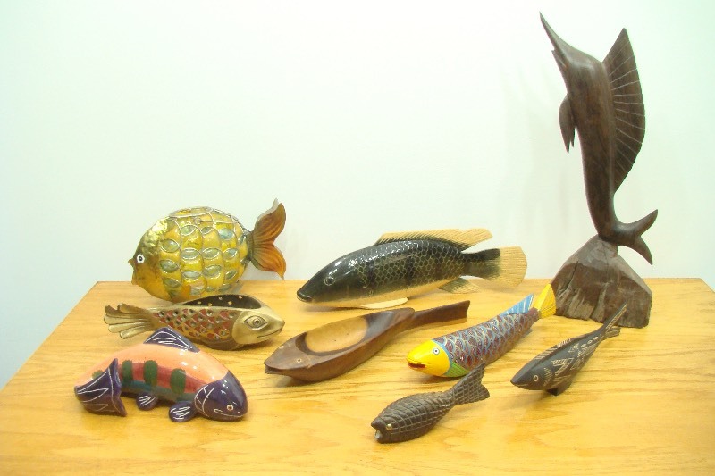 Large Lot of Wood, Brass, Ceramic, etc. Fishes