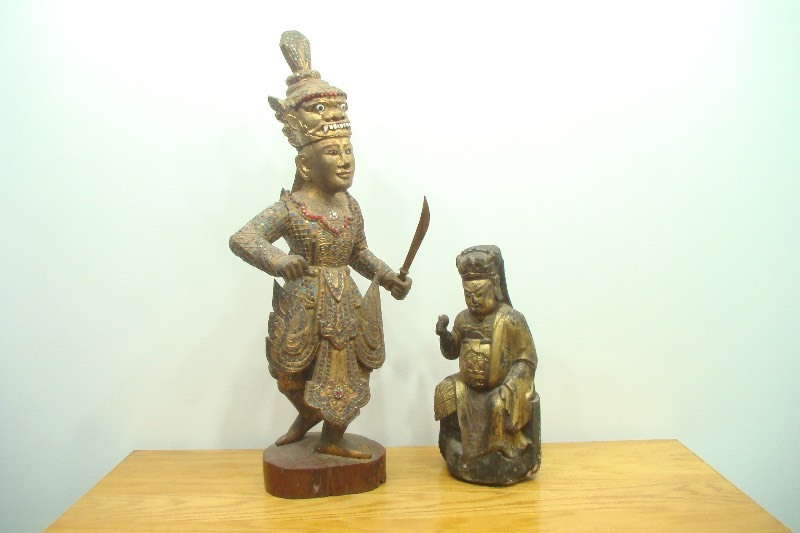2 Large Carved Asian Figures