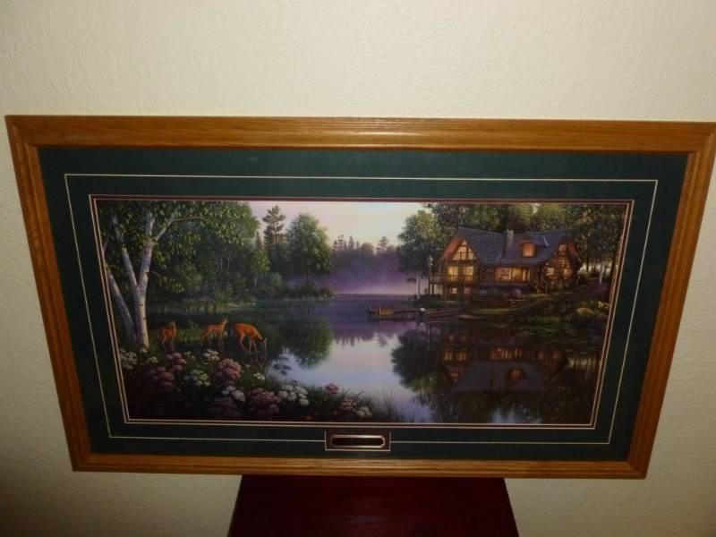 Kim Norlien Sweet Serenity Deer Lake Cabin Print 23 x 8.5
