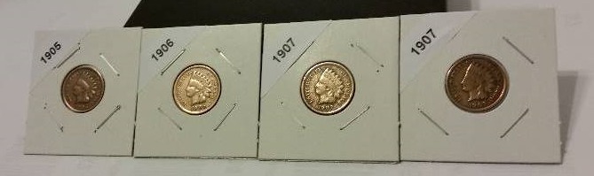 Lot of (4) 1905, 1906 and 1907(x2) Indianhead Pennies