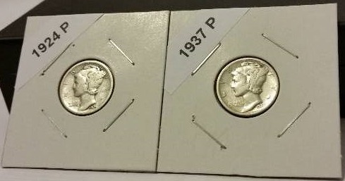 1924-P (Philadelphia Mint) and 1937-P Mercury Silver Dimes