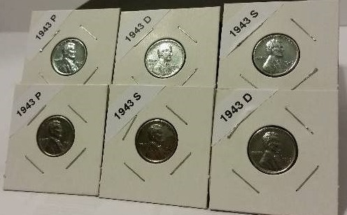 2 Sets of WWII Emergency Issue 1943 San Francisco, Denver, and Philadelphia Steel Cents (6) Total