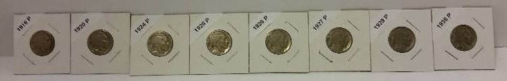 Lot of (8) Philadelphia Mint Buffalo Nickels - All Different Dates