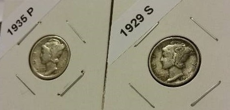 1929-S (San Francisco Mint) and 1935-P (Philadelphia Mint) Mercury Silver Dimes