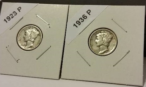 1923-P (Philadelphia Mint) and 1936-P Mercury Silver Dimes