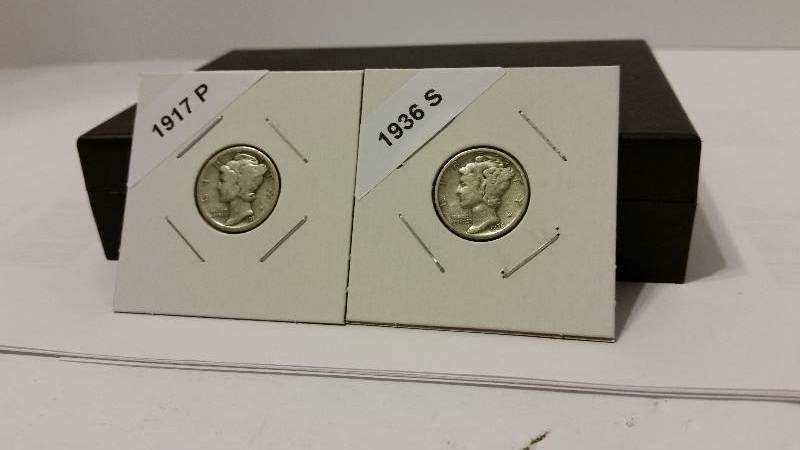 1917-P (Philadelphia Mnt) and 1936-S (San Francisco Mint) Mercury Silver Dimes