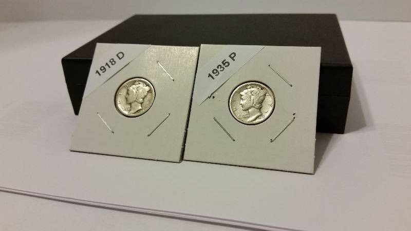 1918-D (Denver Mint) and 1935-P (Philadelphia Mint) Mercury Silver Dimes