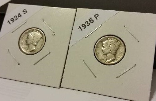1924-S (San Francisco Mint) and 1935-P (Philadelphia Mint) Mercury Silver Dimes