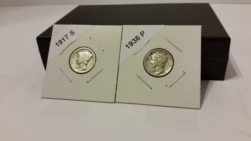 1917-S (San Francisco Mint) and 1936-P (Philadelphia Mint) Mercury Silver Dimes