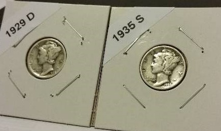 1929-D (Denver Mint) and 1935-S (San Francisco Mint) Mercury Silver Dimes