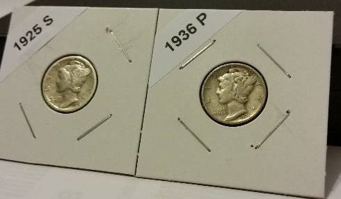 1925-S (San Francisco Mint) and 1936-P (Philadelphia Mint) Mercury Silver Dimes